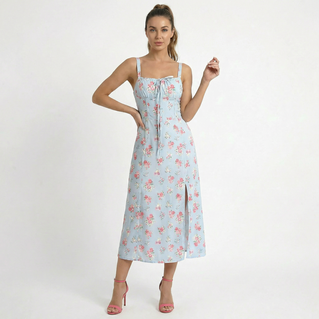 Valenomode - Women’s Strap Floral Midi Dress