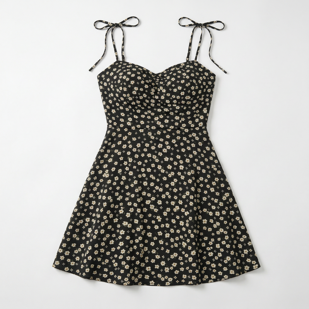 Valenomode - Women’s Tie Strap Mini Flower Dress