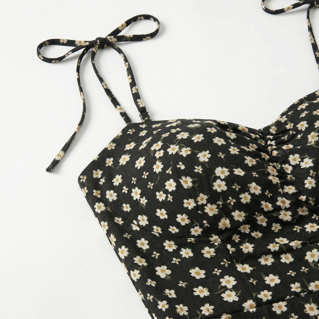 Valenomode - Women’s Tie Strap Mini Flower Dress