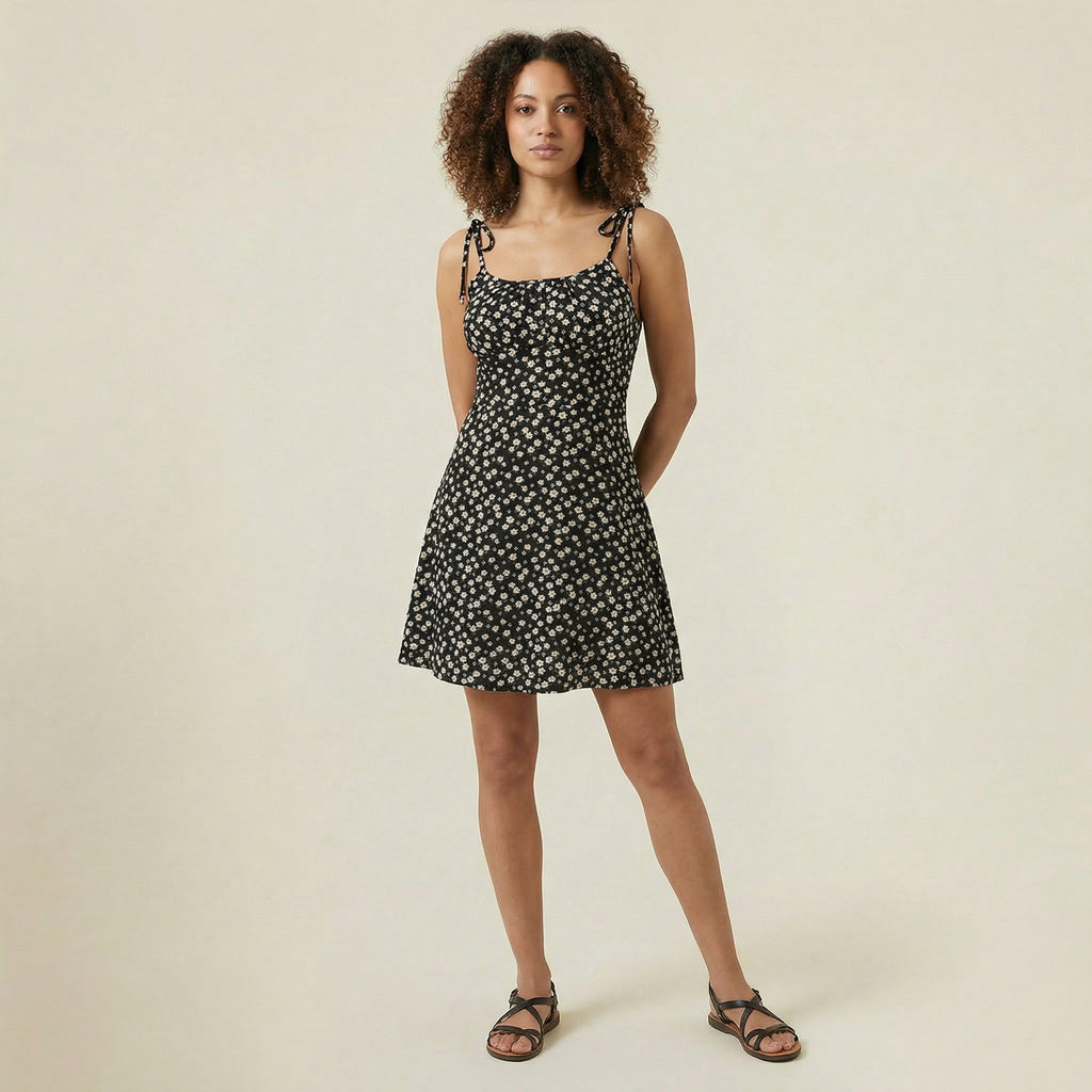 Valenomode - Women’s Tie Strap Mini Dress