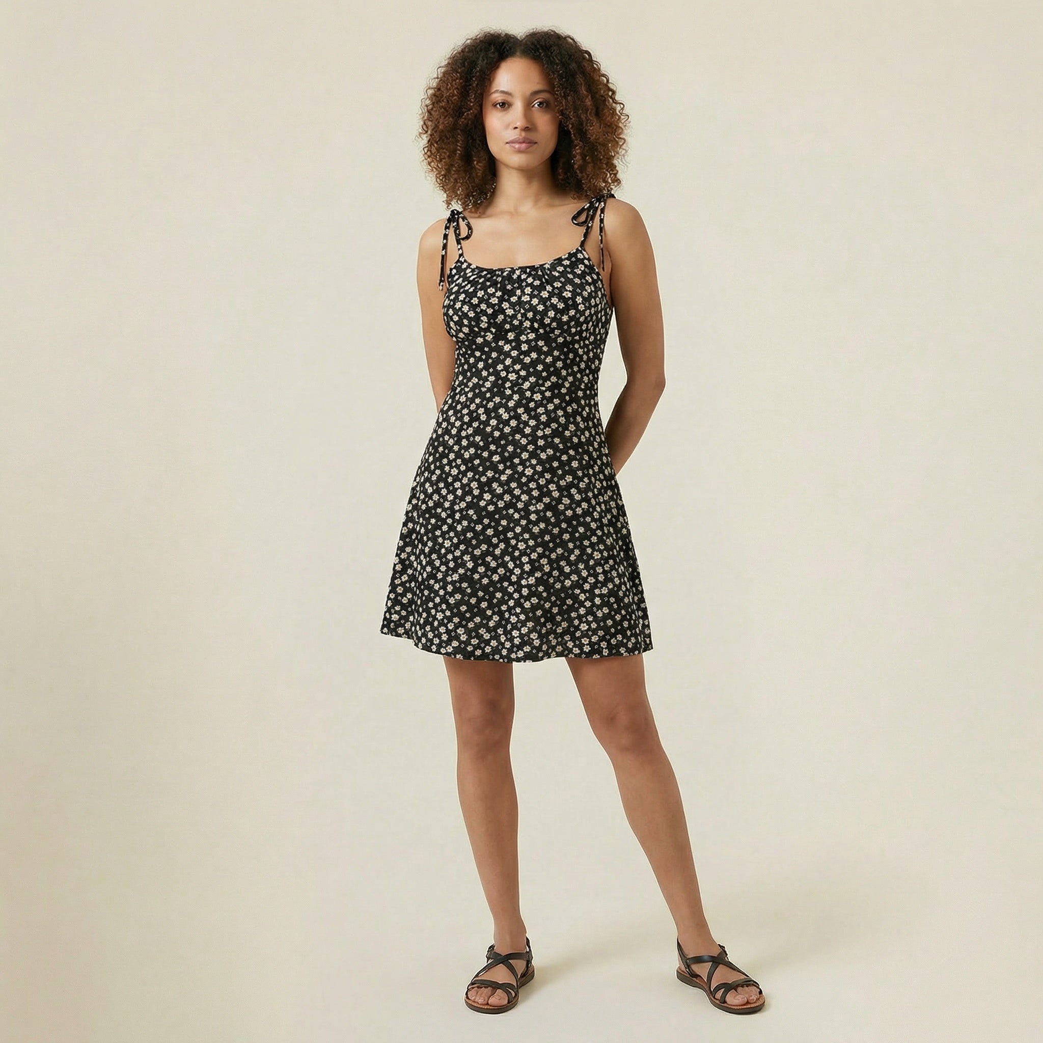 Valenomode - Women’s Tie Strap Mini Dress