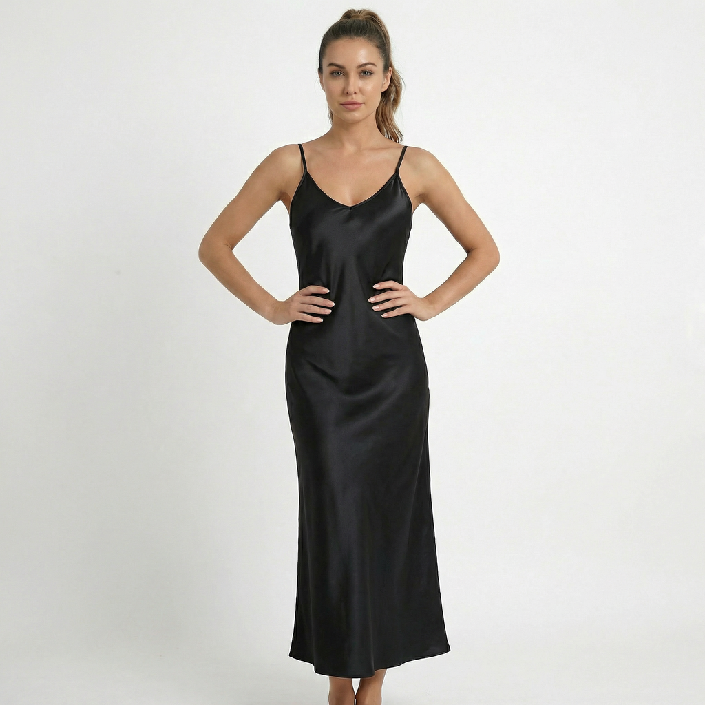 Valenomode - Women’s Satin V Neck Midi Dress
