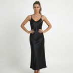 Valenomode - Women’s Satin V Neck Midi Dress