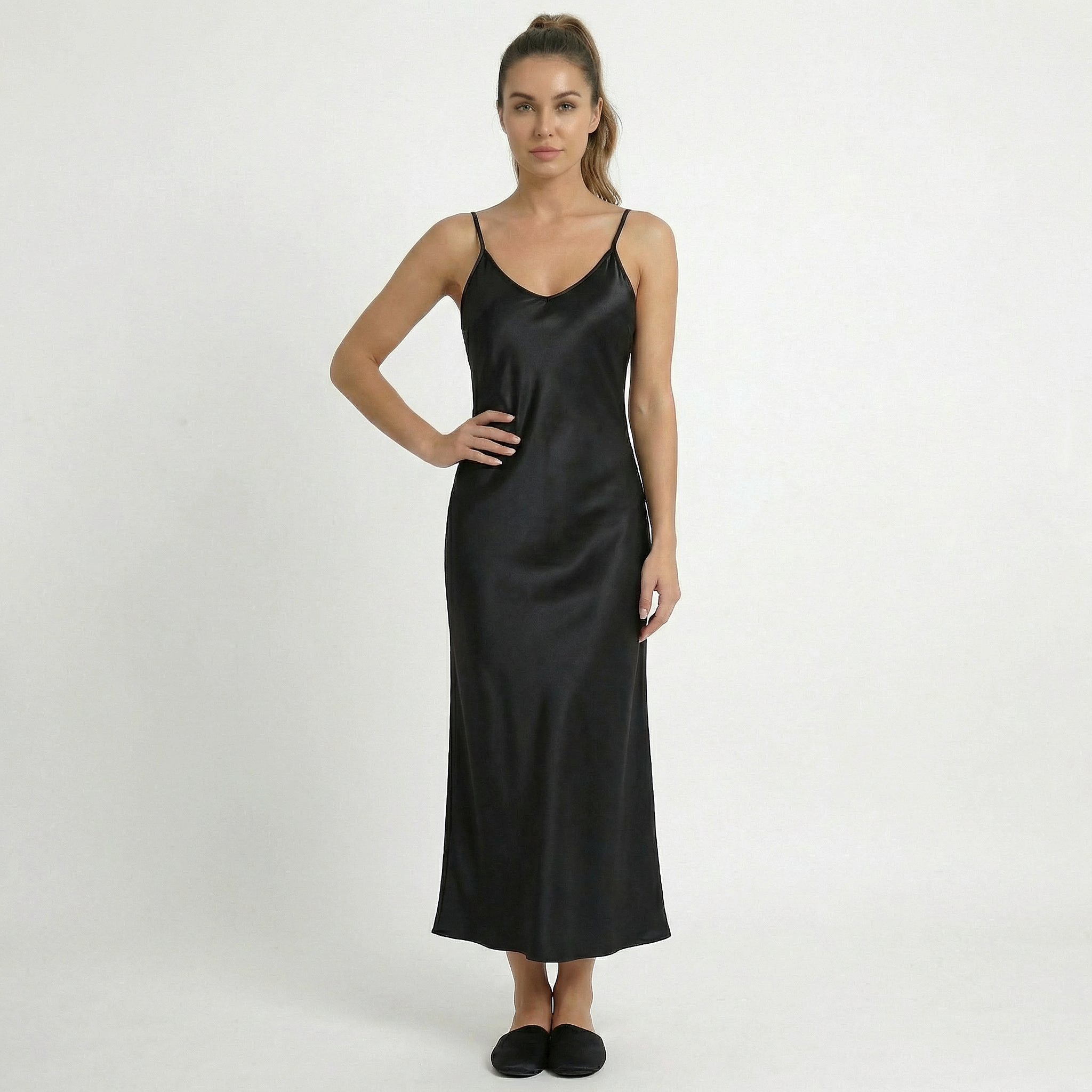 Valenomode - Women’s Satin V Neck Midi Dress