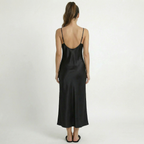 Valenomode - Women’s Satin V Neck Midi Dress