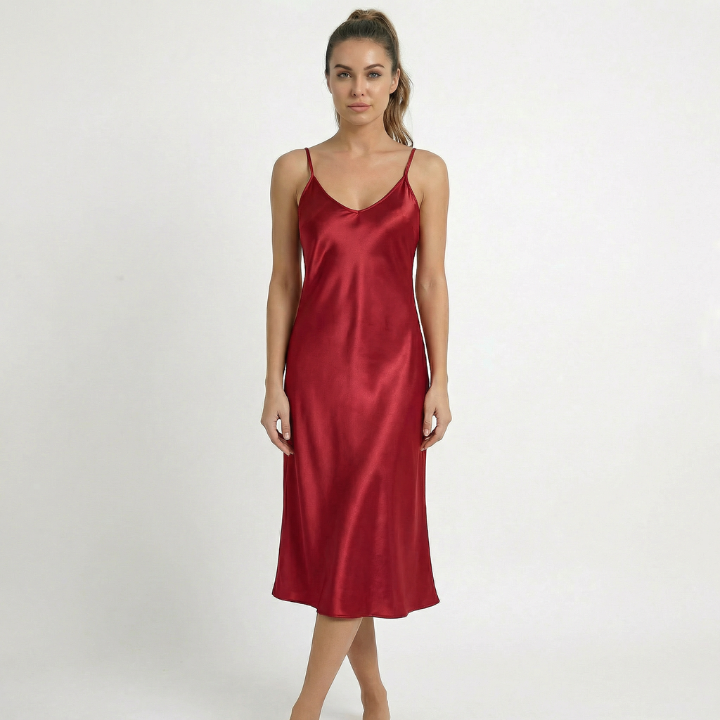 Valenomode - Women’s Satin V Neck Midi Dress