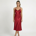 Valenomode - Women’s Satin V Neck Midi Dress