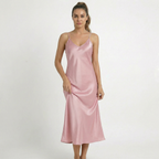 Valenomode - Women’s Satin V Neck Midi Dress