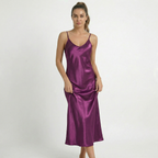 Valenomode - Women’s Satin V Neck Midi Dress