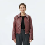 Women's Zip-Up Short Leather Jacket